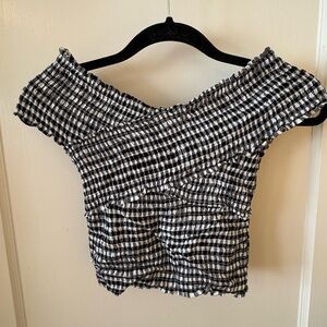 cupcakes & cashmere Black and White Smocked Checkered Crop Top